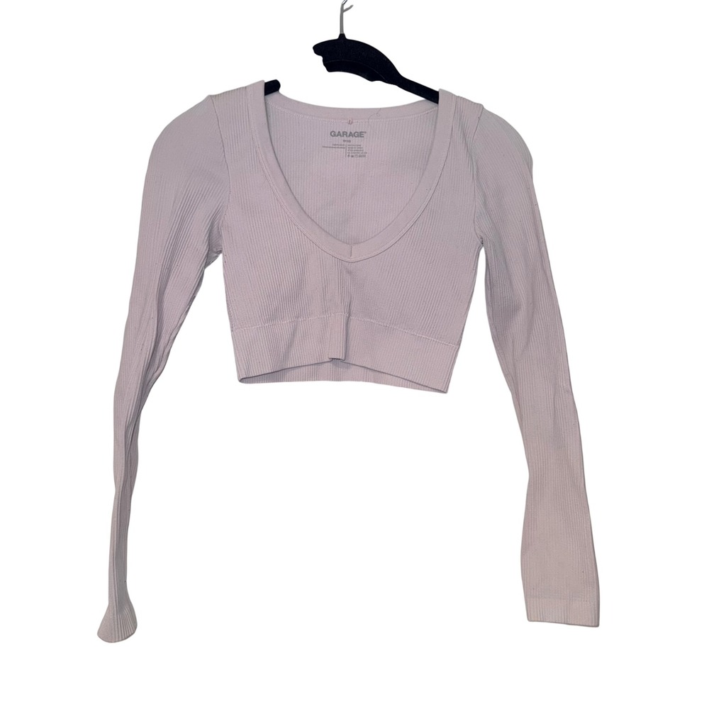 Garage Lavender Ribbed V-Neck Crop Top‎ Womens XS